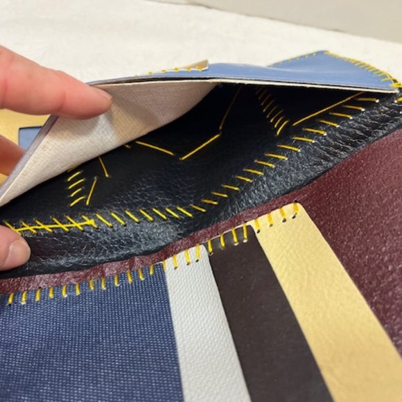 Handmade Pink Blue Leather Fabric FAITH Floral Wallet 3.75"x7.5" - Picture 6 of 9